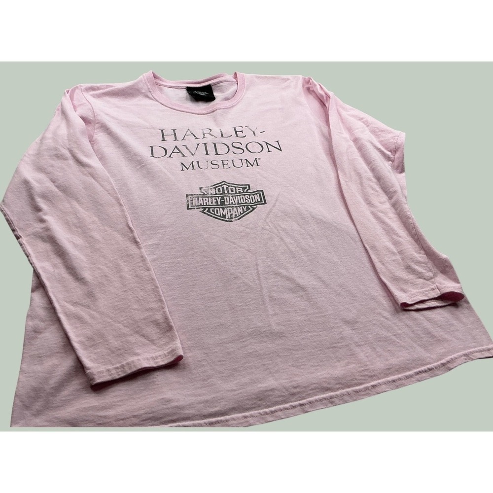 Harley-Davidson Long Sleeve Museum Graphic Tee Pink Size L Biker Casual